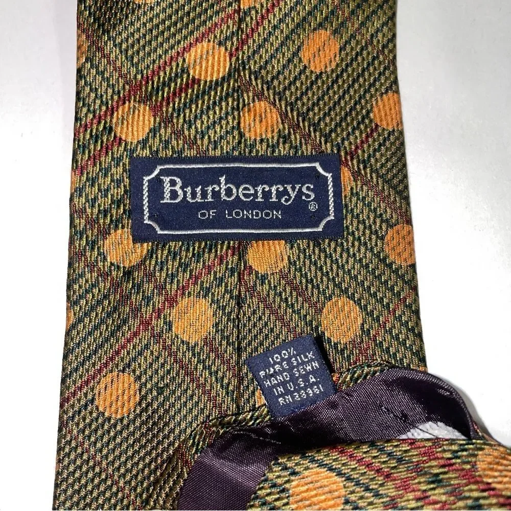 Burberry Vintage Mens Necktie Plaid Polka Dot Quiet Luxury Office Career Formal